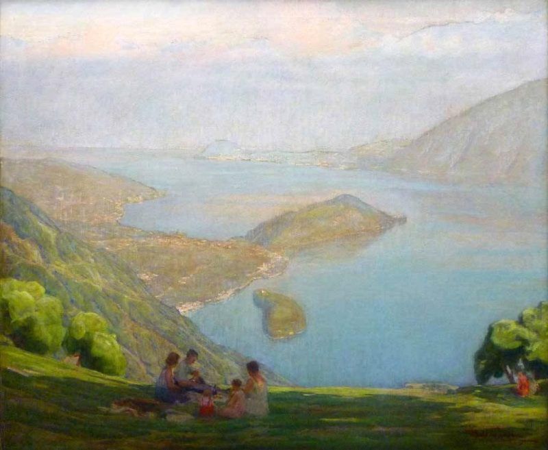 Baldassarre Longoni :colazione sul lago di Como. Valutazione gratuita dei dipinti di Longoni.